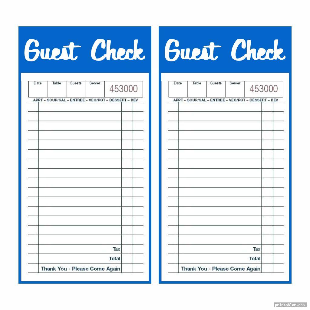 Printable Restaurant Guest Check Template