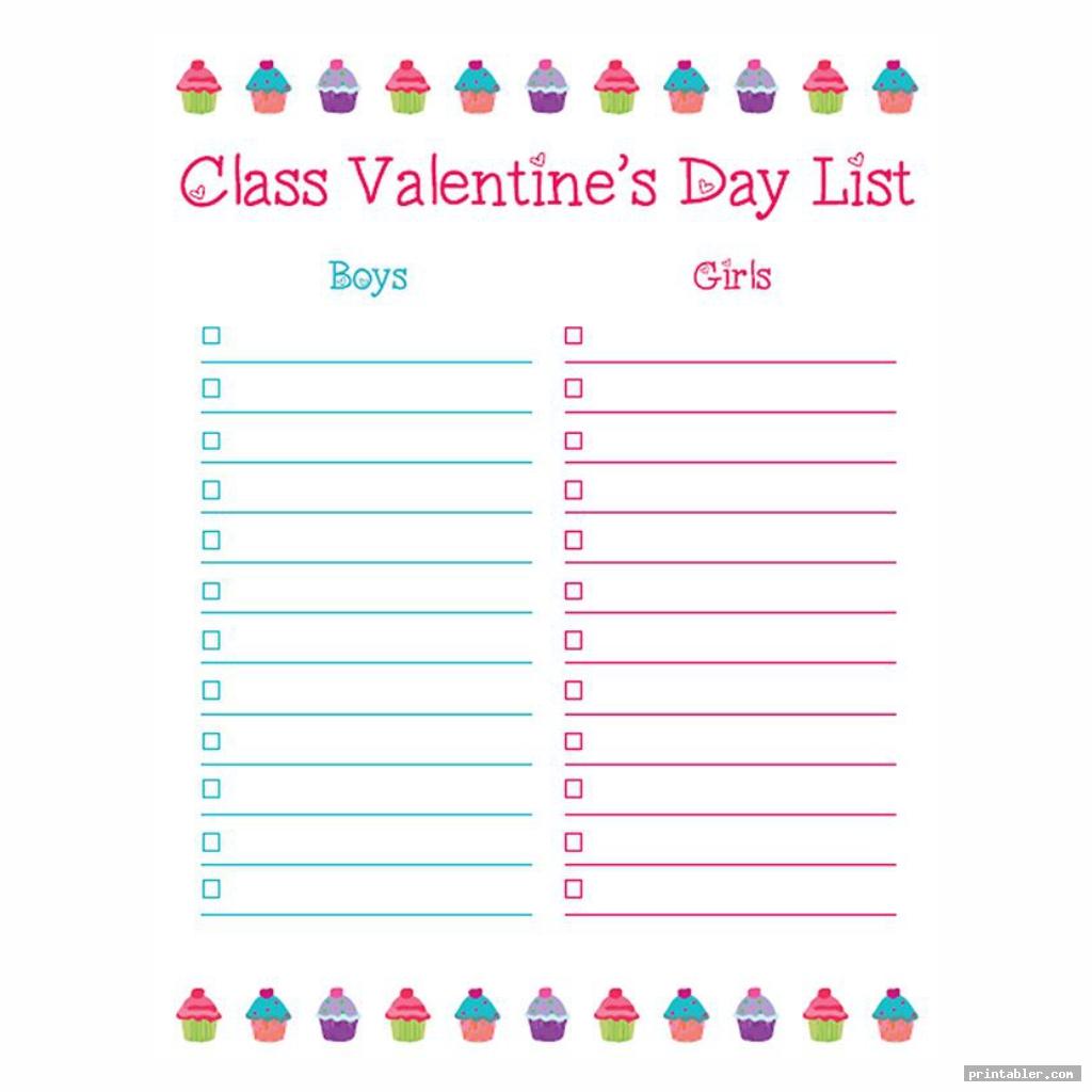 Valentine Day Class List Printable Gridgit