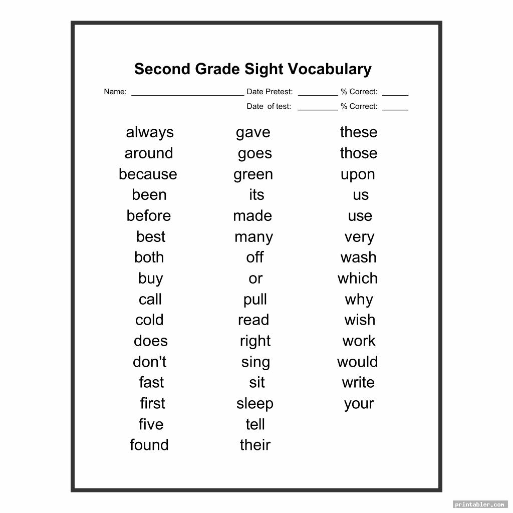 cool second grade sight words printable