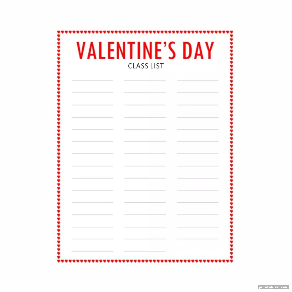 Valentine Day Class List Printable Gridgit