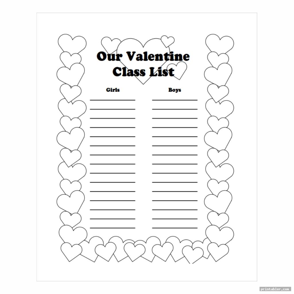 Valentine Day Class List Printable Gridgit