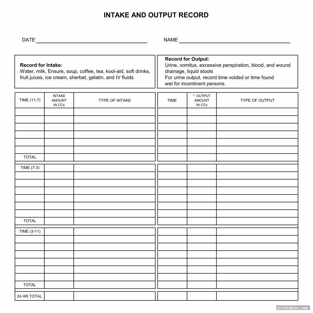 Free Printable Intake And Output Forms