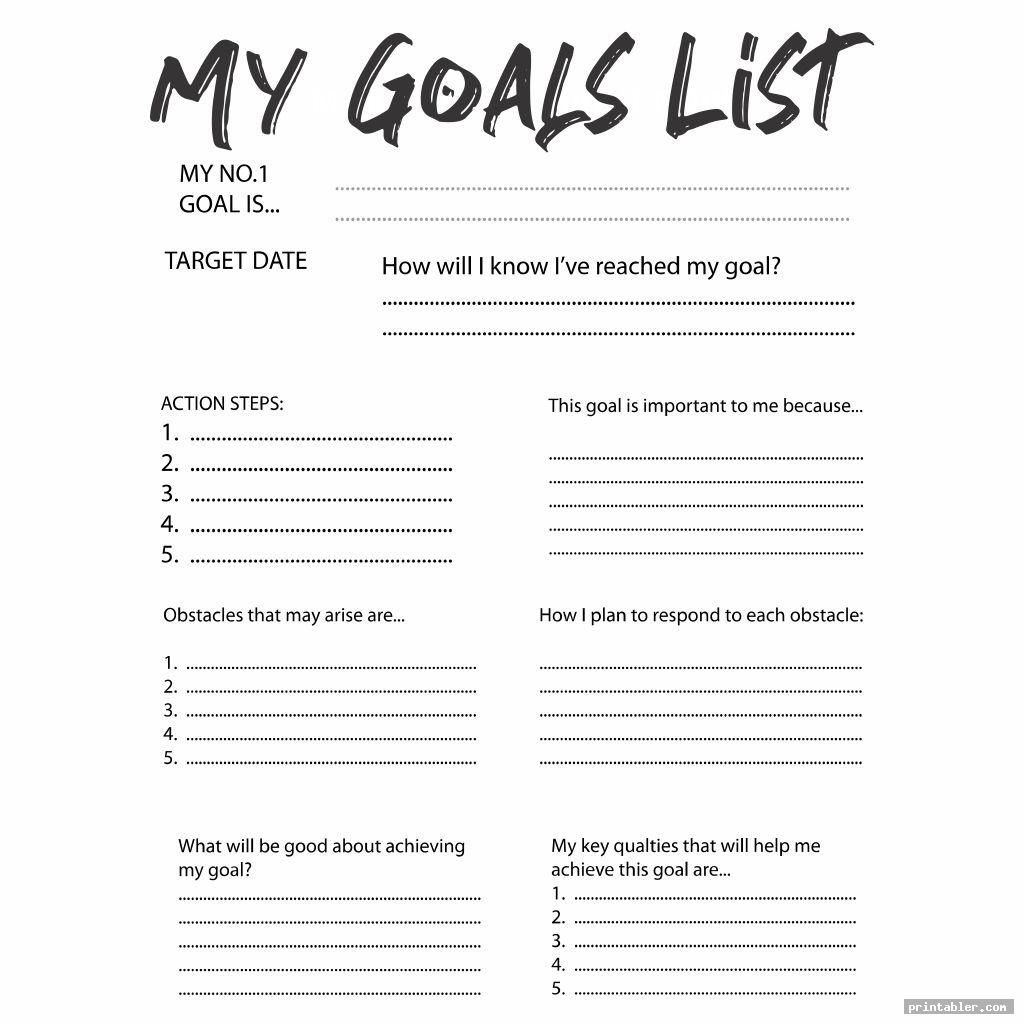 6 Best Goal List Printable Gridgit