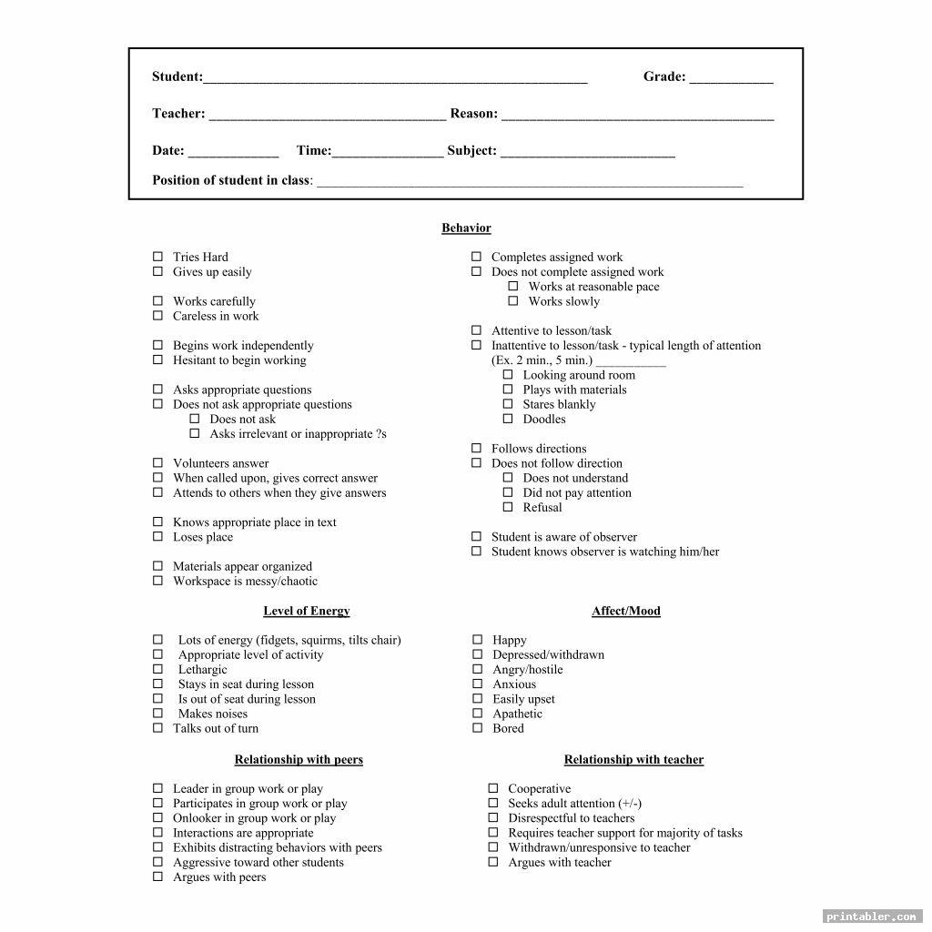 Printable Observation Forms Gridgit