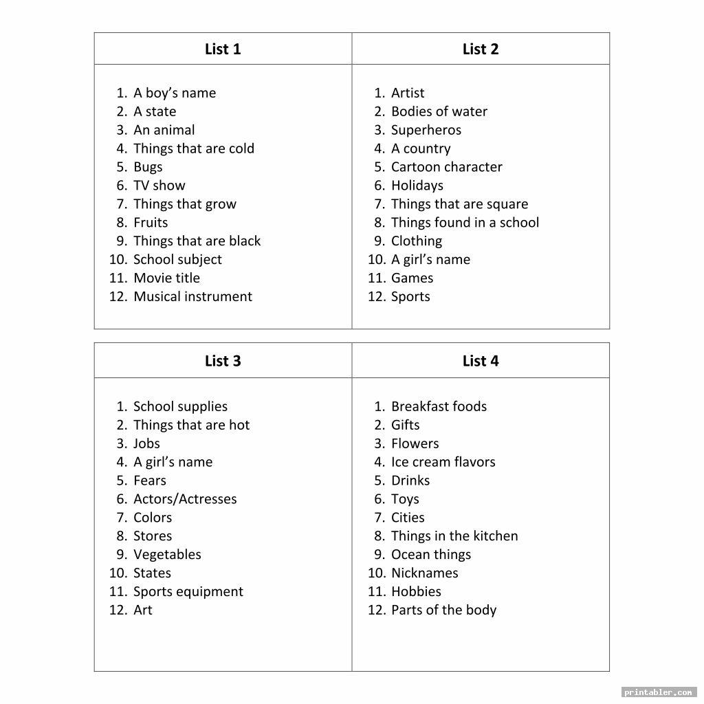scattergories printable sheets