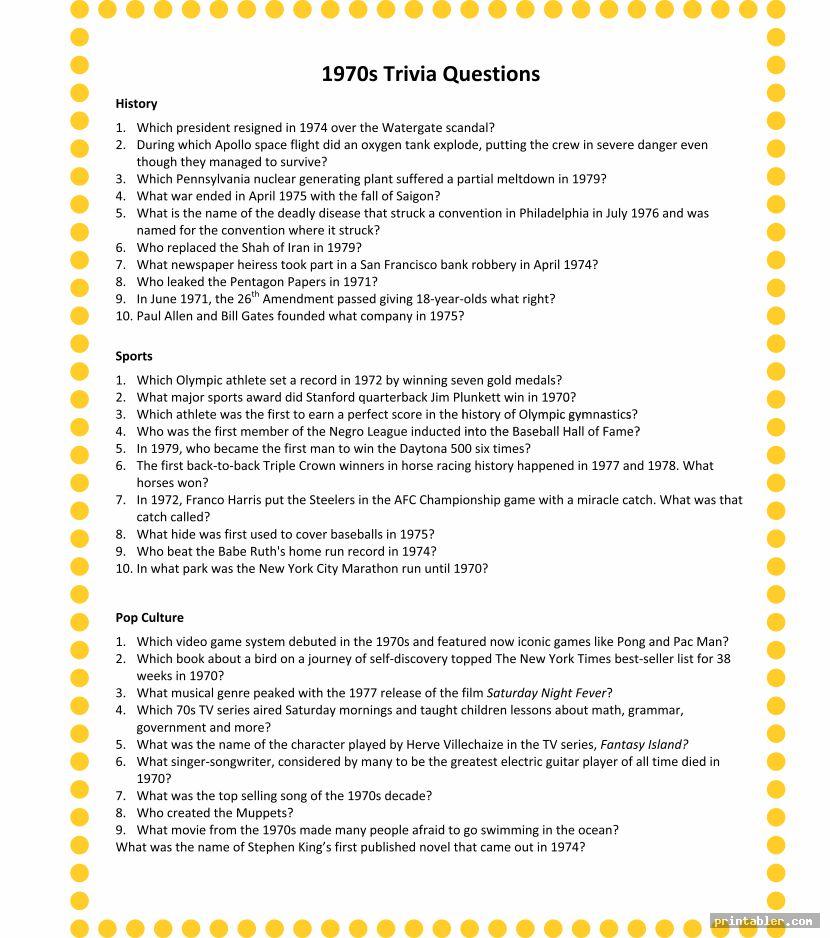 Senior Trivia Questions Printable Printable Word Searches