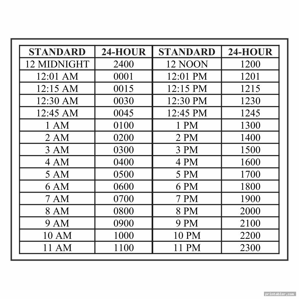 24 Hour Time Chart Printable Gridgit