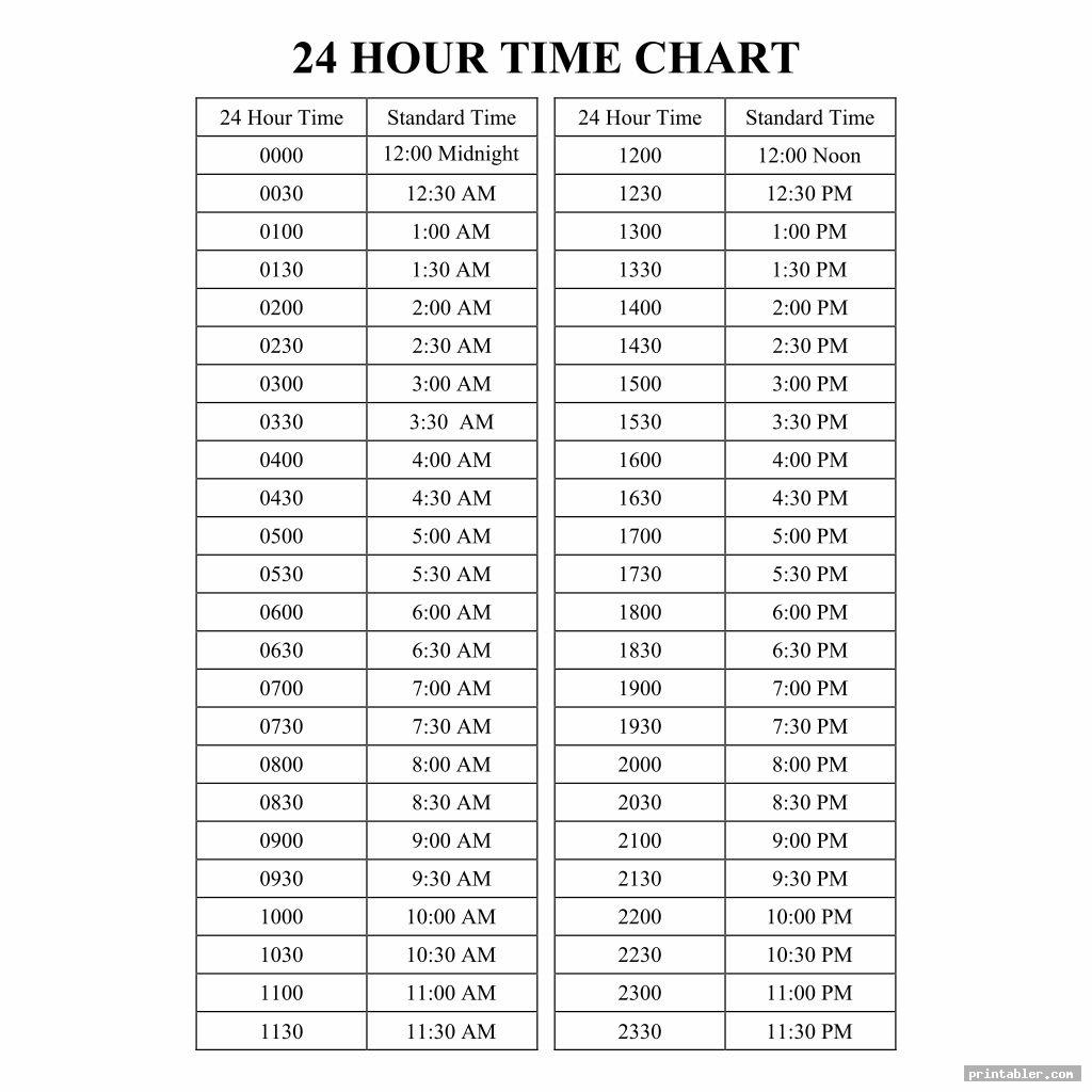 24 Hour Time Chart Printable Gridgit