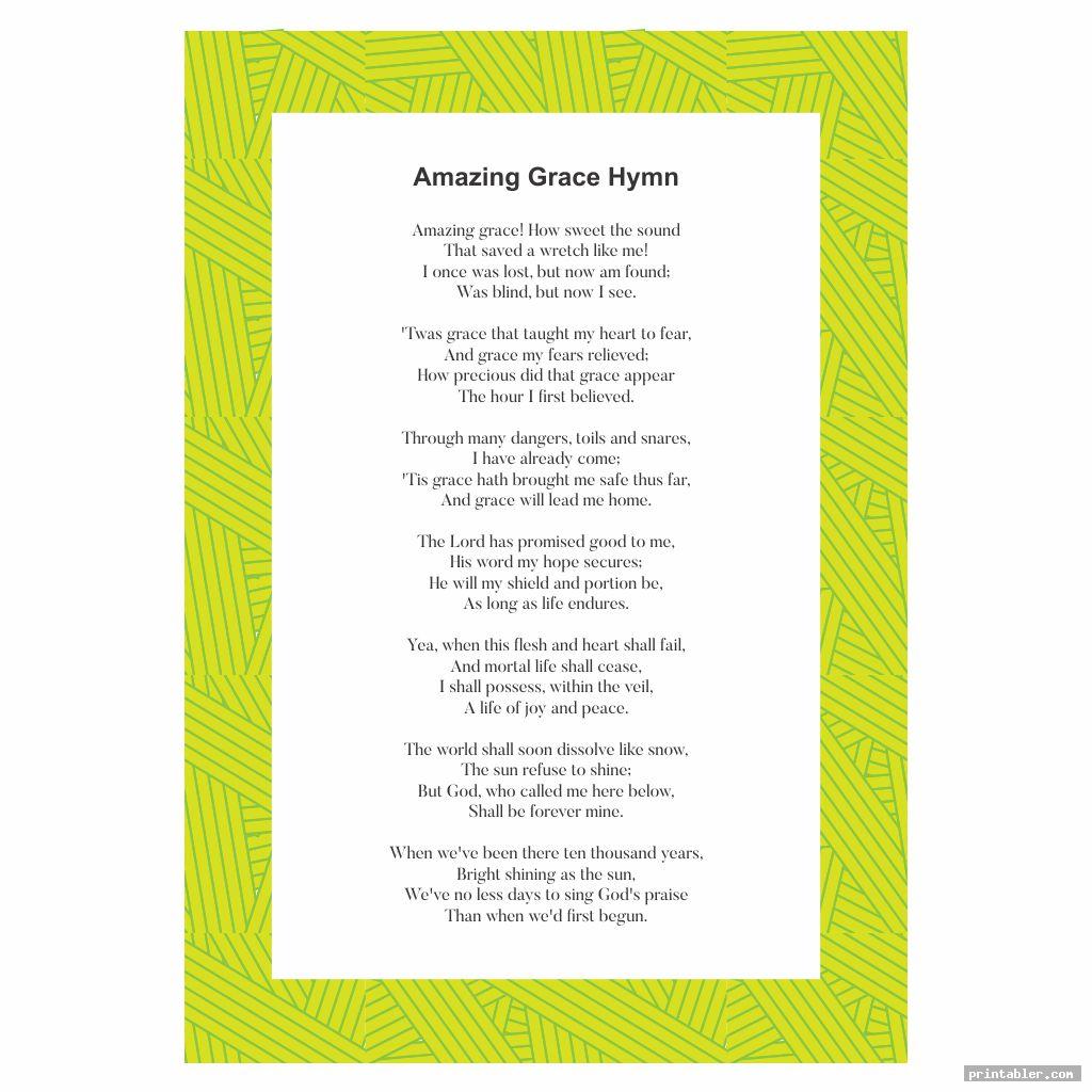 Printable Lyrics Amazing Grace