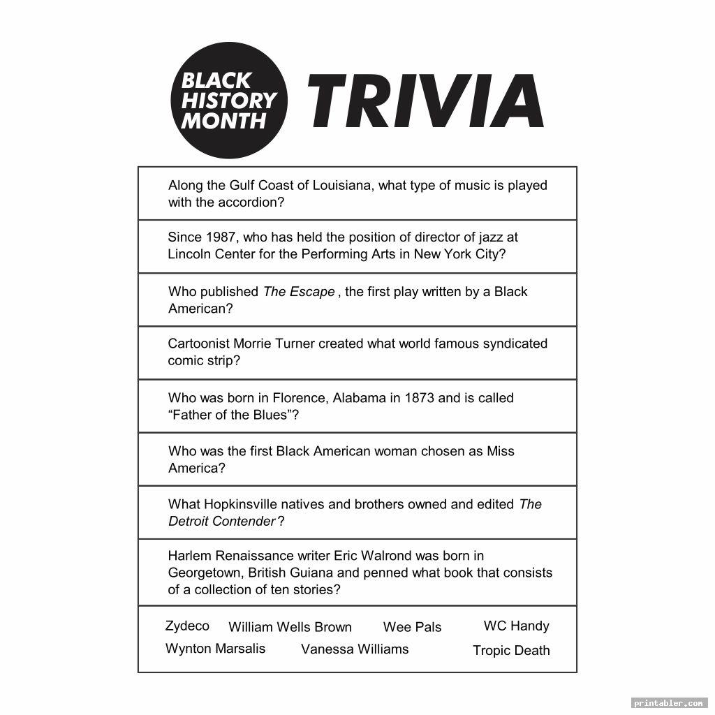 Free Printable Black History Trivia Questions And Answers