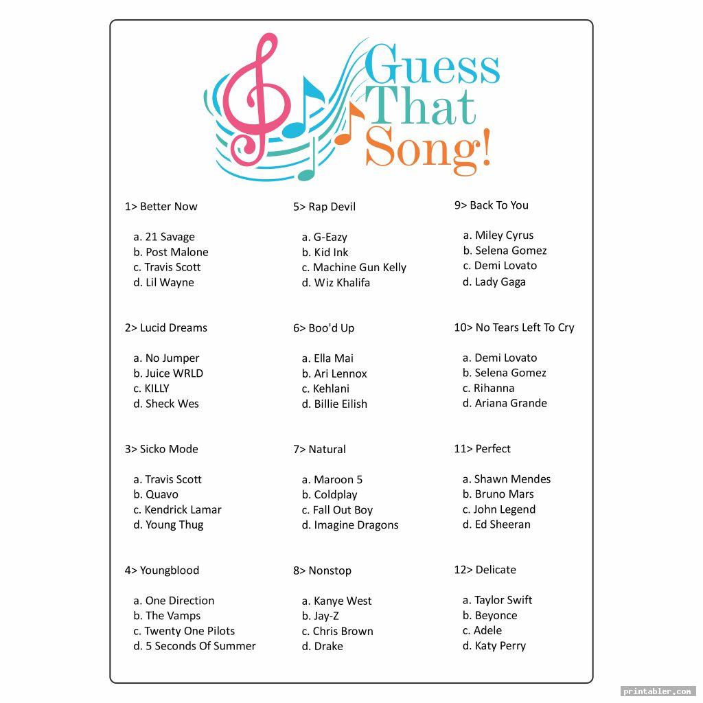 Name That Song Games Printable Gridgit