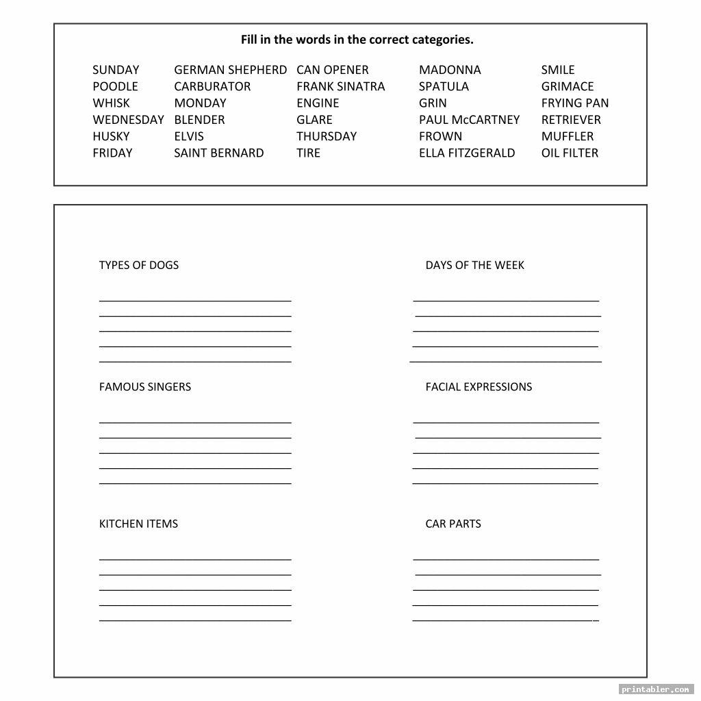 Cognitive Activities For Adults Printable