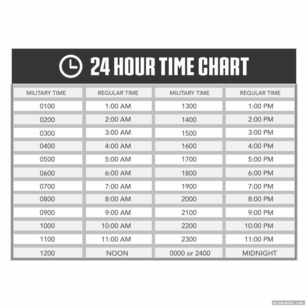 24 Hour Time Chart Printable Gridgit D91