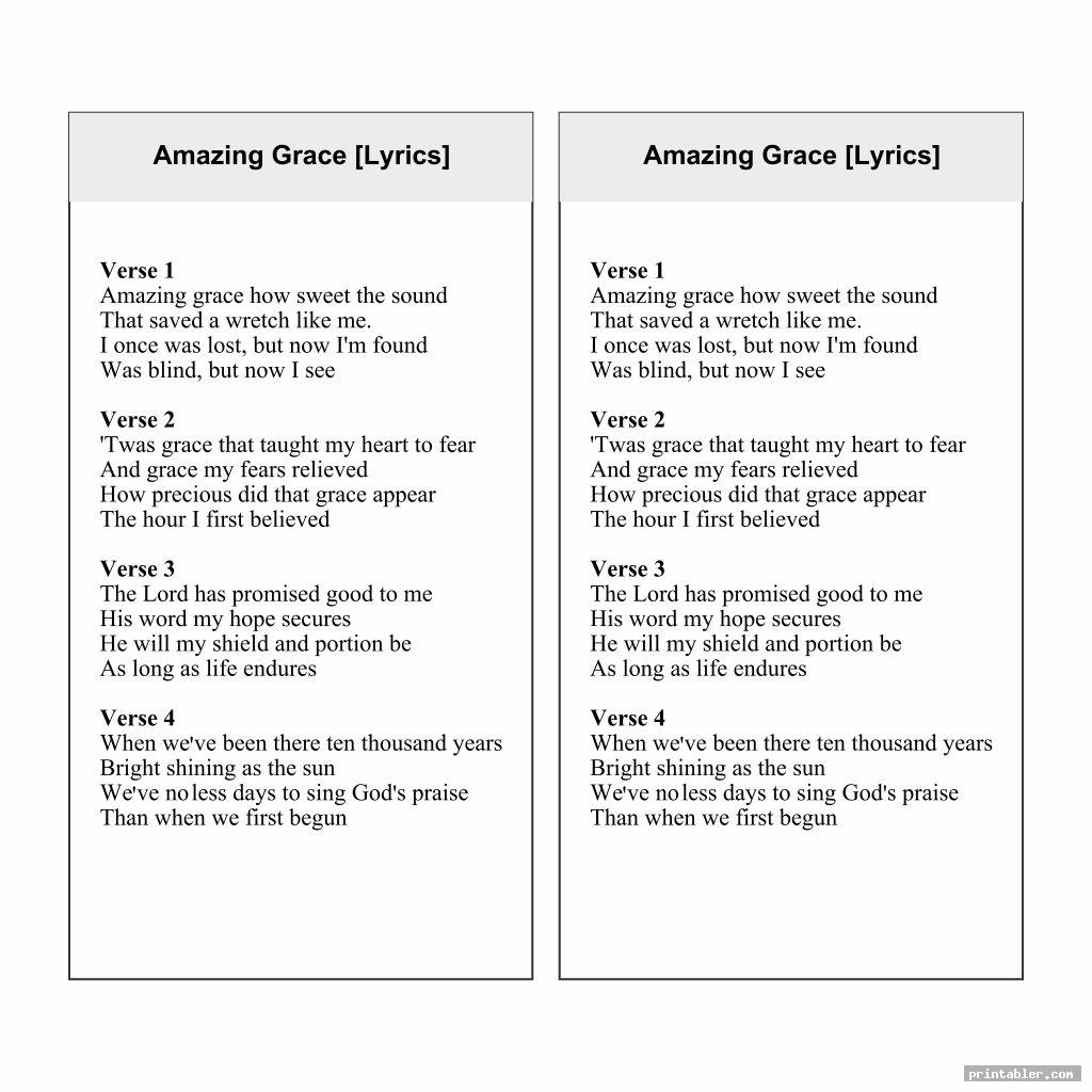 Printable Lyrics To Amazing Grace