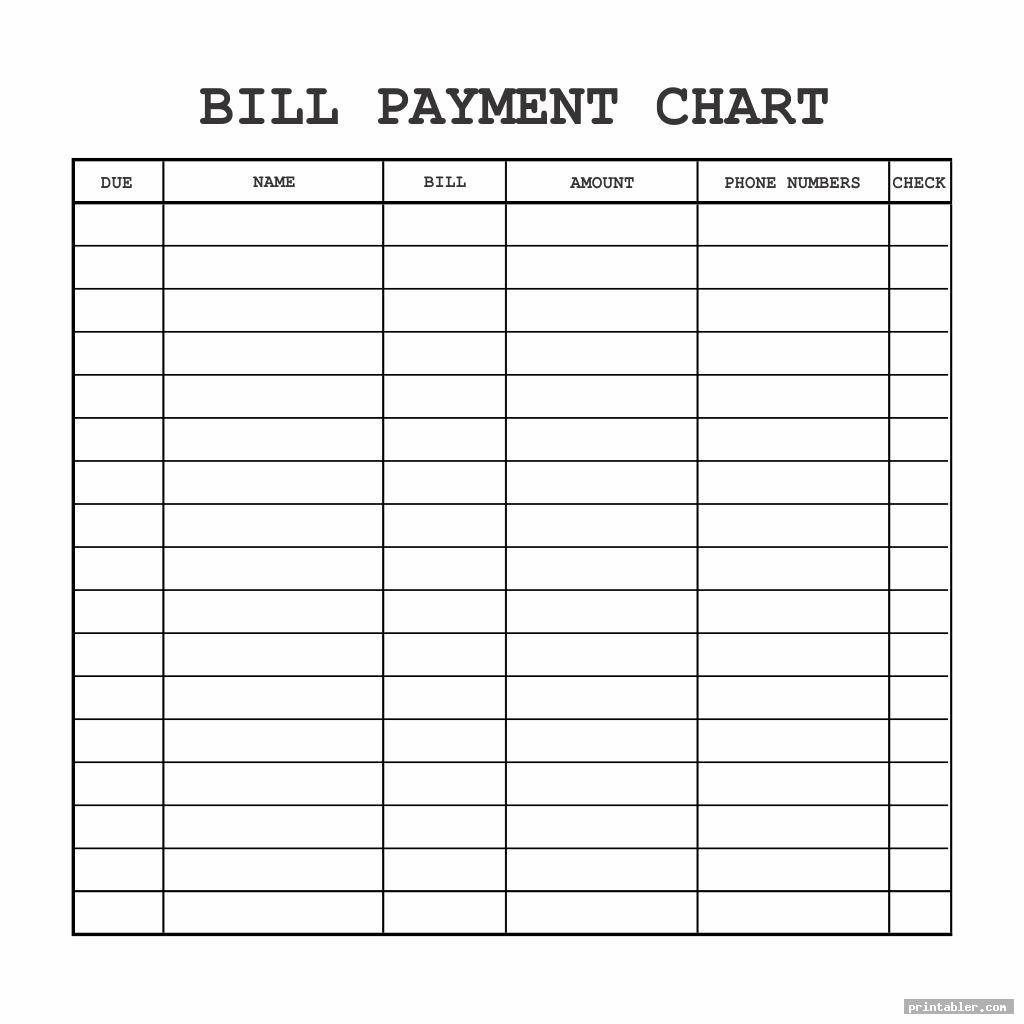 Bill Paying Chart Printable