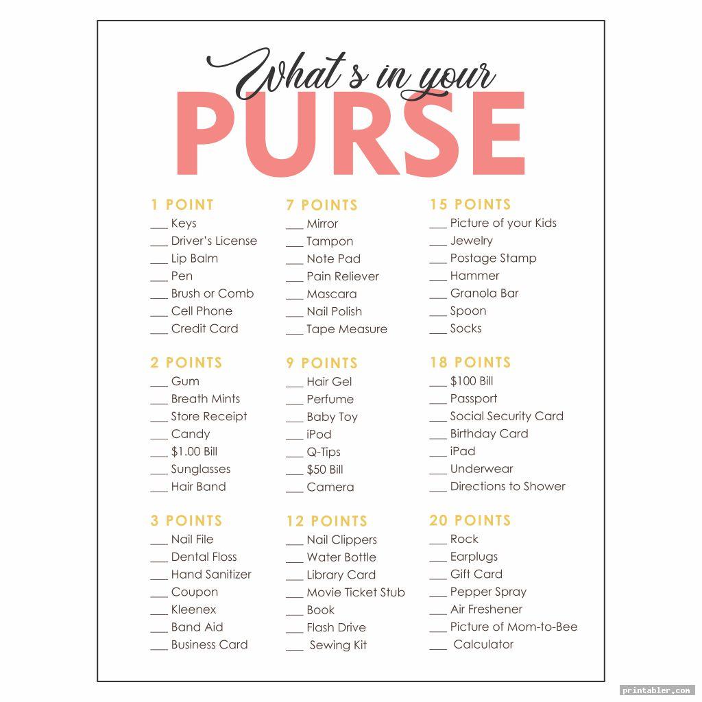 What's In Your Purse Game Free Printable