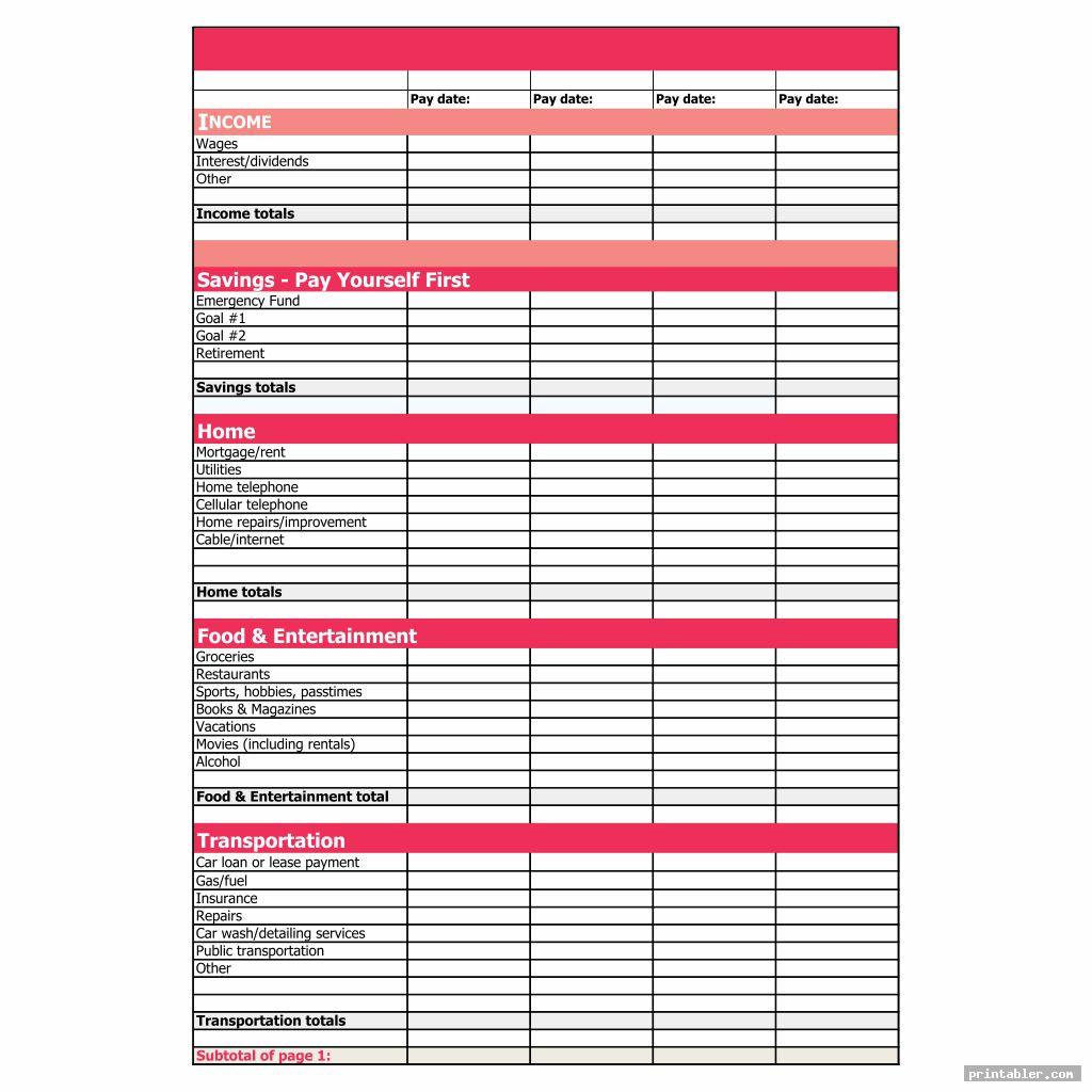 Weekly Budget Worksheet Printable Gridgit