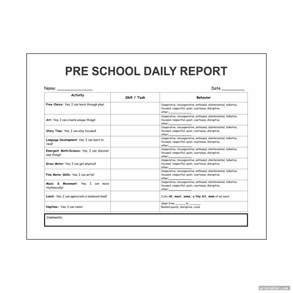 Preschool Daily Report Examples 5 Templates Examples Bank2home