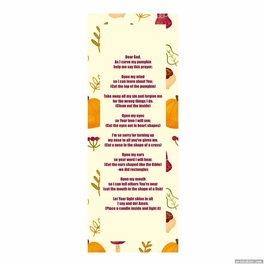 cool pumpkin prayer bookmark printable