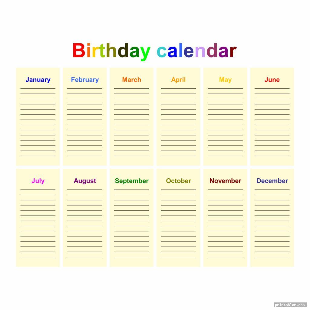 Colorful Office Birthday List and Table Printable - Gridgit.com