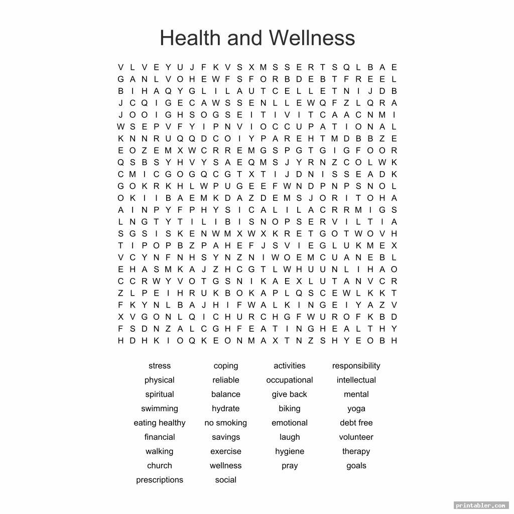 Health And Wellness Word Search Printable Gridgit