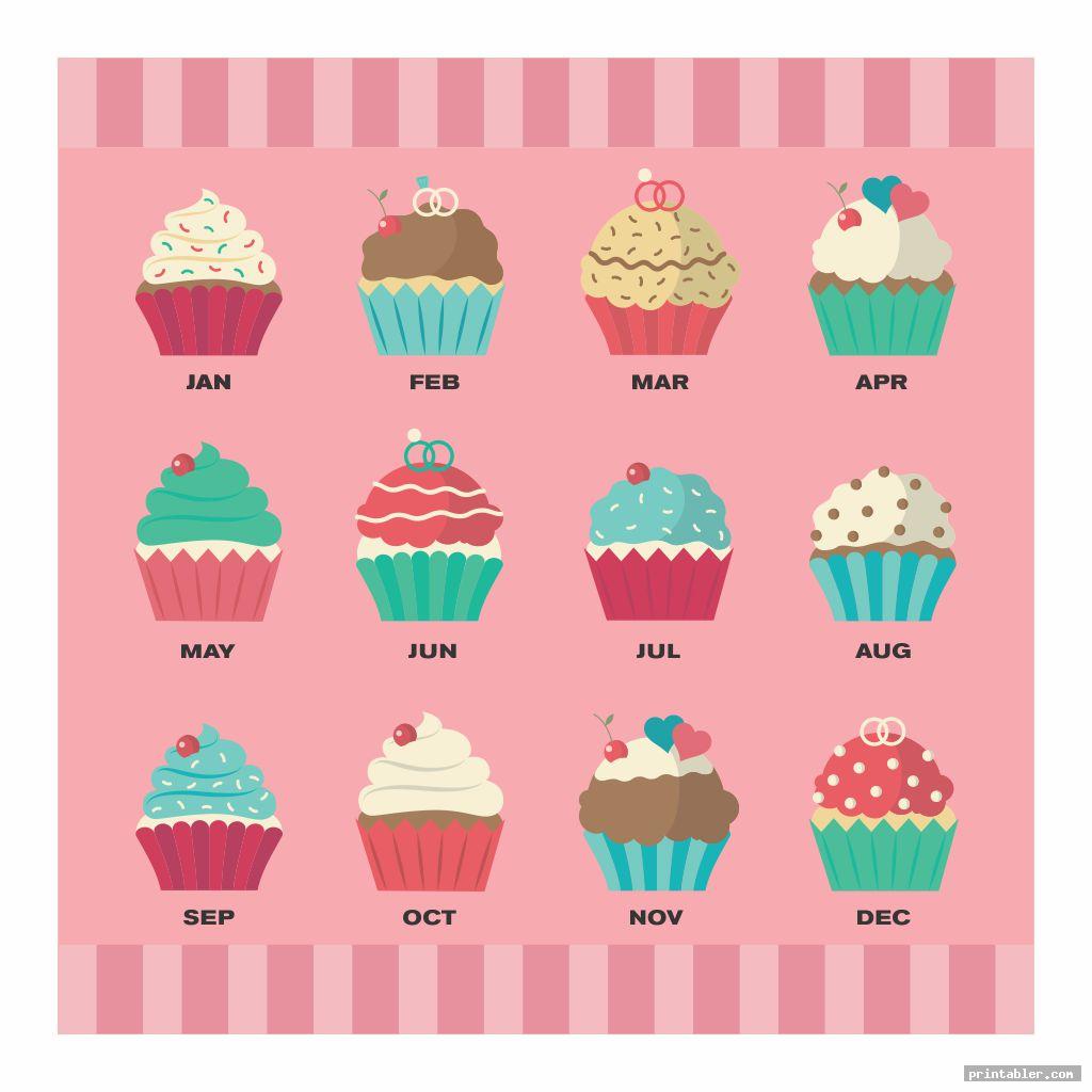 cool cupcake birthday calendar printable